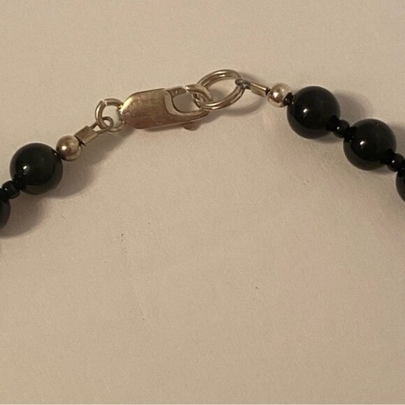 NECKLACE JET BLACK BEADS 925 STERLING SILVER CLASP 17” CHOKER - Picture 11 of 11